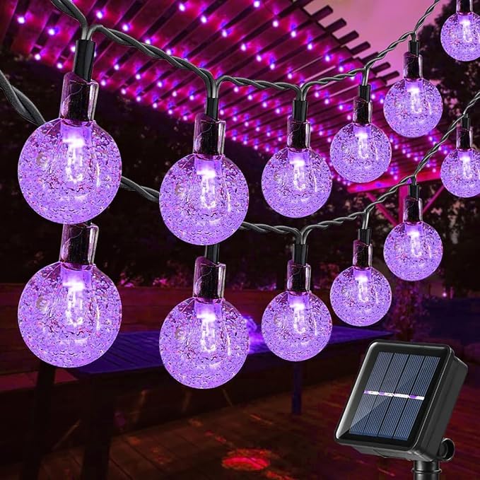 Toodour Solar String Lights Outdoor, 36ft 60 LED Globe String Light with 8 Mode, Waterproof Crystall Ball Lights Solar Patio Lights for Garden, Lawn, Patio, Gazebo, Yard, Outdoor Decor - Purple