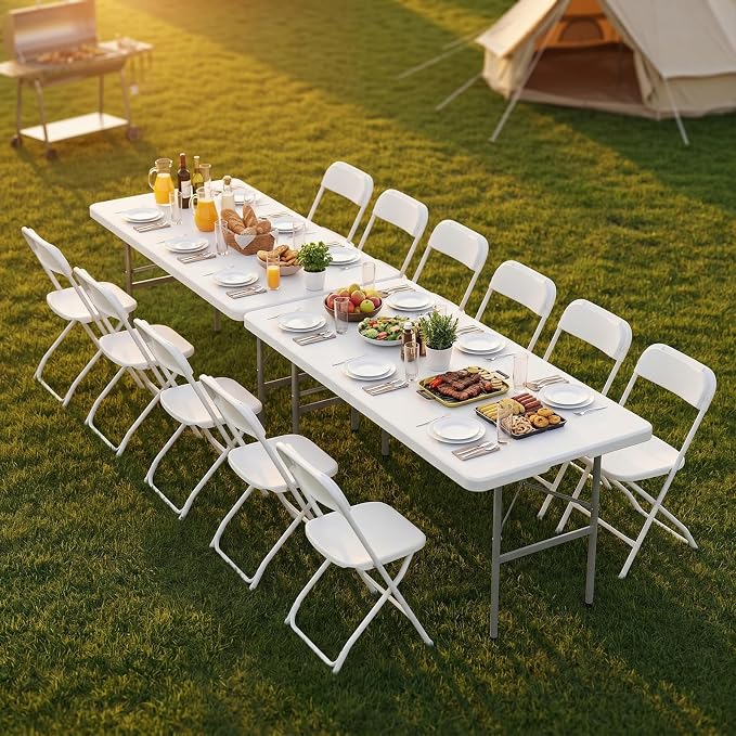 DUMOS 4 FT Folding Picnic Table Simple to Fold and Keep, 3.8 FT Foldable Table for Camping Dining Party Kitchen Picnic Outdoor Indoor with Carrying Handle