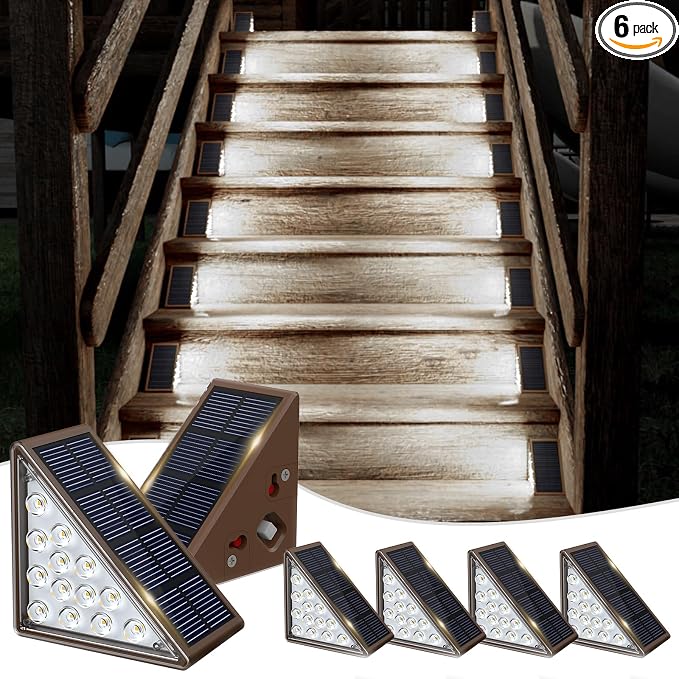 JOFIOS Solar Step Lights for Outside,6pack Solar Stair Lights Outdoor Waterproof IP67,Outdoor Deck Step Lights,Solar Outdoor Lights for Staircase,Patio,Front Step(Cool Brown)