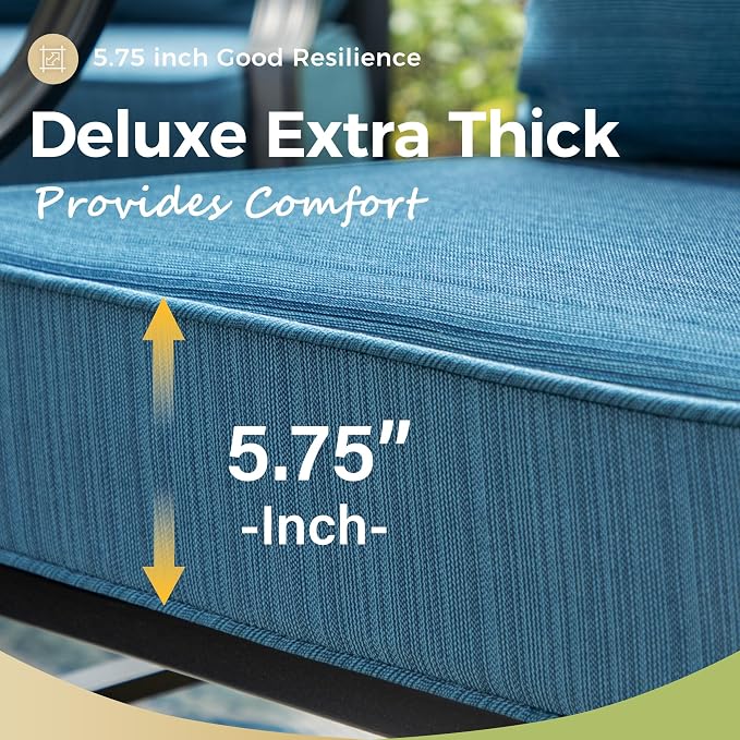 MIXPATIO Patio Furniture Set, 4 Pcs Metal Outdoor Conversation Set, 2 Swivel Chairs and 3 Seater Sofa with 5.75" Extra Thick Cushion and Gas Fire Pit Table for Backyard Deck, Gemstone Blue