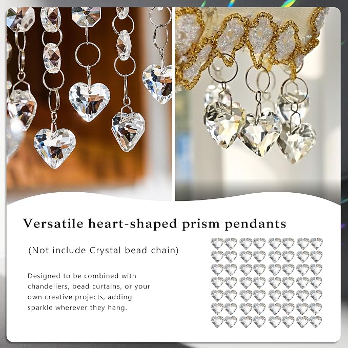 48pcs 20mm Crystal Heart Prism Sun Catchers Clear Chandelier Crystals Beads | Prisms,Rainbow Maker Suncatchers for Window,Garden,Glass Ornaments for Christmas Tree Home, Wedding,Valentine's Day Gift