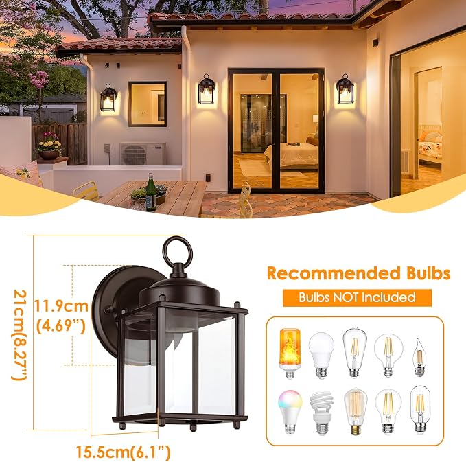 MATAMEYE Outdoor Wall Lantern, Exterior Dark Chocolate Waterproof Wall Sconce Lighting Fixture, Front Door Wall Lamp with Clear Beveled Glass, 2 Pack