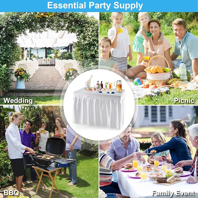 S AFSTAR 4 Foot Folding Ice Table, Buffet Salad Serving Table with Removable Skirt, Drain System & 8" Spacious Edge, Portable Beverage Cooler for Party Camping Picnic Wedding