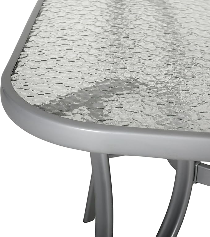 Flash Furniture Tory Rectangle Patio Table with Umbrella Hole, Commercial All-Weather Table with Heat Resistant Tempered Glass, Steel Tube Frame, 35x 59, Silver