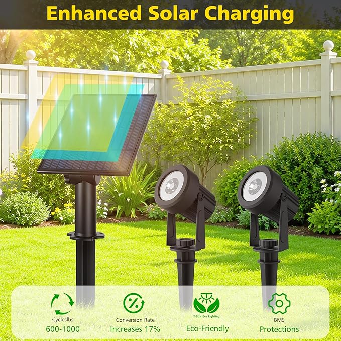 T-SUN Solar Spotlights Outdoor Waterproof, 2-in-1 Solar Landscape Spotlights LED Garden Spot Lights for Yard Tree Garden Pond Pool Area (White)