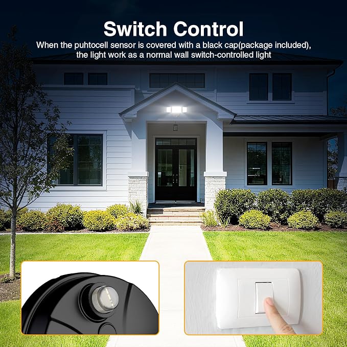 Onforu 80W Dusk to Dawn Outdoor Lighting,8000LM Black Flood Lights Outdoor,IP65 Waterproof Exterior Security LED Light,3 Adjustable Heads Photocell Light Fixture,6500K Floodlight for Garage,Patio,Yard