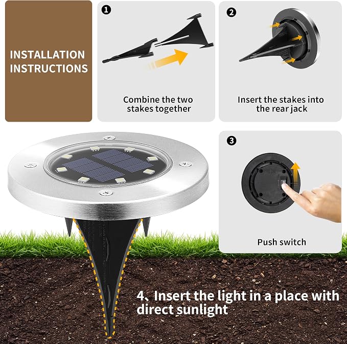 SOLPEX Solar Ground Lights Outdoor, Walkway Lights 20 Pack Warm White | IP65 Waterproof Stainless Steel Landscape Lighting for Driveway, Pathway, Garden, Patio, Backyard Decor