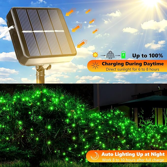Joomer Solar Fairy Lights, 2-Pack Total 80FT 240LED String Lights, Green | Silver Wire, Solar String Light Waterproof 8 Lighting Modes for Patio Fence Party Garden Yard Home Outdoor Decoration