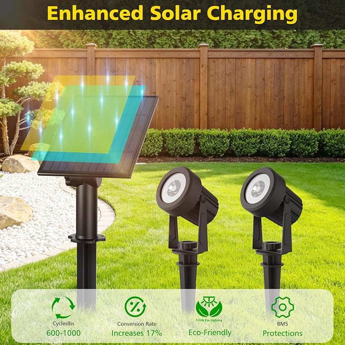 T-SUN Solar Spotlights Outdoor Waterproof, 2-in-1 Solar Landscape Spotlights LED Garden Spot Lights for Yard Tree Garden Pond Pool Area (Warm White)