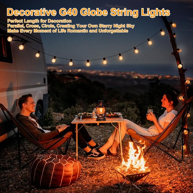 Outdoor G40 LED Globe String Lights 30Feet Dimmable Waterproof Shatterproof | Patio Light with 15+2 Bulbs Connectable Commercial Hanging Lights for Christmas Patio House Backyard Balcony Party(Black)