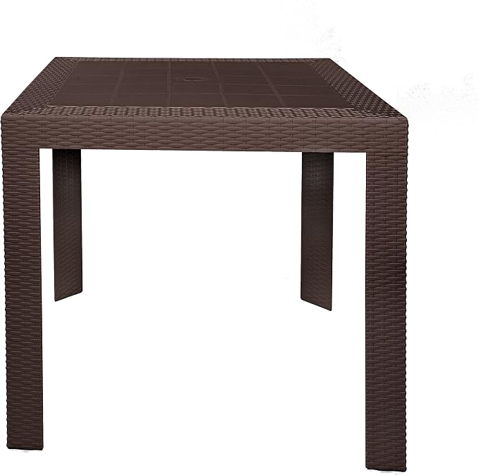 LeisureMod Mace Modern Weave Design Outdoor Patio Square Dining Table (Brown)