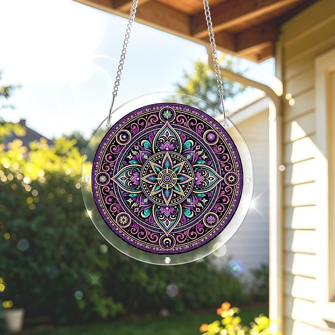 Acrylic Puzzle Suncatcher, Sun Catchers Puzzle for Window Hanging | 7.4 Inch Purple Mandala DIY Suncatcher Puzzle Gifts for Adults, Women, Men, Wife, Mom, Home & Garden Decor