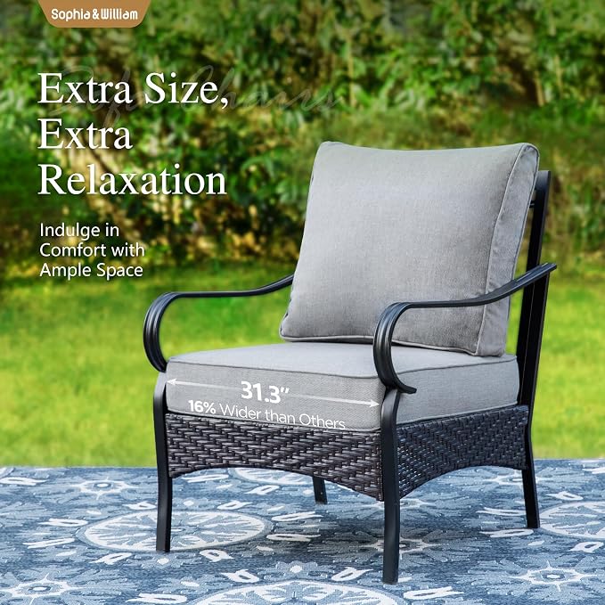 Sophia & William Patio Furniture Set, 5 Piece Metal Outdoor Conversation Set with 3-Seater Outdoor Couch, 2 Sofa Chairs, 1 Loveseat,1 Coffee Table for Outdoor Seating, Backyard, Porch(Grey)