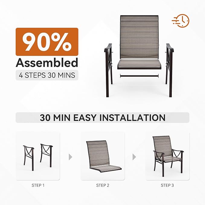 Gotland 9 Piece Outdoor Dining Set, Metal Outdoor Table and Chairs with X-Shaped Legs 1.5" Umbrella Hole, Patio Furniture Set with Breathable Seat Backrest, Patio Dining Sets for Backyard Deck Brown