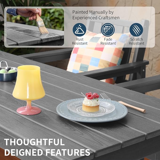 60" HDPE Outdoor Bar Table, Rectangle Patio Bar Height Counter Table, All-Weather Adirondack Outdoor Pub Table, Waterproof Patio Bar Table for Outside, Garden, Backyard, Deck, Grey