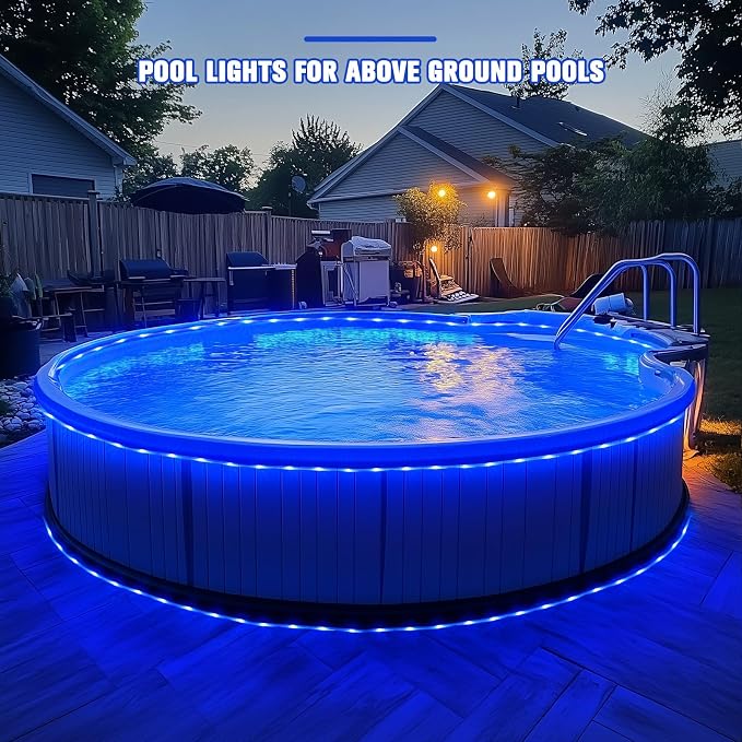 JMEXSUSS 66 ft 200 LED Pool Accessories IP 65 Solar Pool Lights Outdoor | Rope Lights with 8 Modes, Blue Solar Christmas Lights for Above ground and Inground pools Fence Yard Walkway Christmas