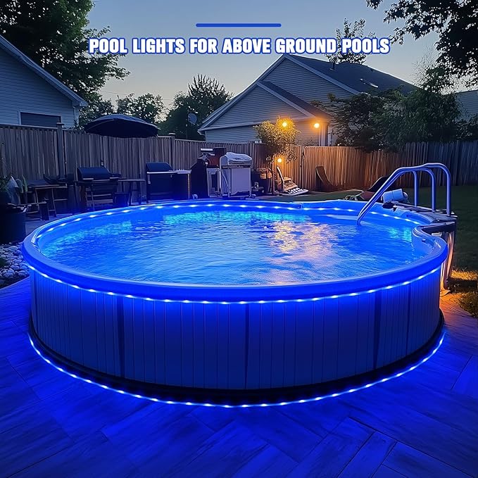 JMEXSUSS 2 * 200 LED Blue Solar Rope Lights for Pool | 66ft IP 65 Waterproof Solar String Light Outdoor, 8 Modes Christmas Lights for Camp Trampoline Ladder Slide Tent