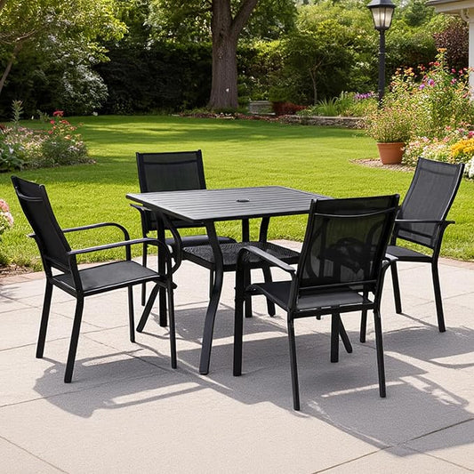 5-Piece Outdoor Dining Set, Patio Furniture Set with 4 Regular Chairs, Patio Dining Set with 1 Rectangular Table for Garden, Backyard, Poolside, Deck, Black