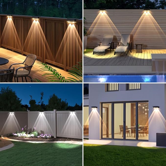 Solar Fence Lights Outdoor - 3 Color Modes(3000K/4000K/6000K), IP55 Waterproof Solar Lights, Fence Light Solar Powered for Outside, Backyard, Railing, Steps, Patio and Wall Lighting（8Pack）
