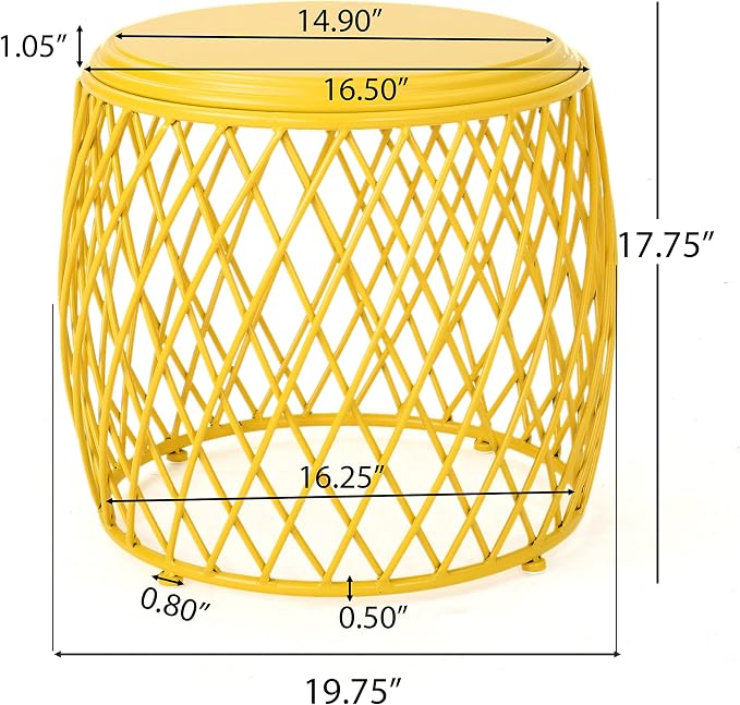Christopher Knight Home Alamera Outdoor 19" Lattice Iron Side Table, Matte Yellow