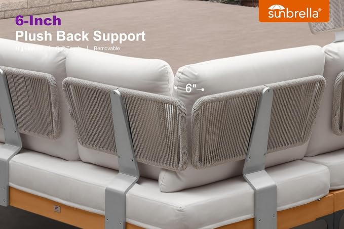 PURPLE LEAF Patio Furniture Set Outdoor Sectional Sofa with Coffee Table Fade-Resistant Cushions Wicker L-Shaped 5 Pieces Aluminum Convertible Daybed for Balcony Yard Garden Poolside, White
