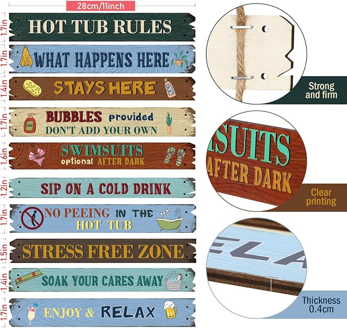 Tatuo Hot Tub Pool Patio Rules Signs Gifts Wood Funny Rules Signs Decorative Outdoor Regulations Plaque Wall Bath for Bathroom Pool Backyard Outdoor Wall Art Accessories(Classic)