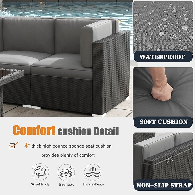 Patio Furniture Set with Fire Pit Table, 9 Pieces Outdoor All-Weather Wicker Conversation Sectional Chair Sofa Set with 2 Swivel Chairs