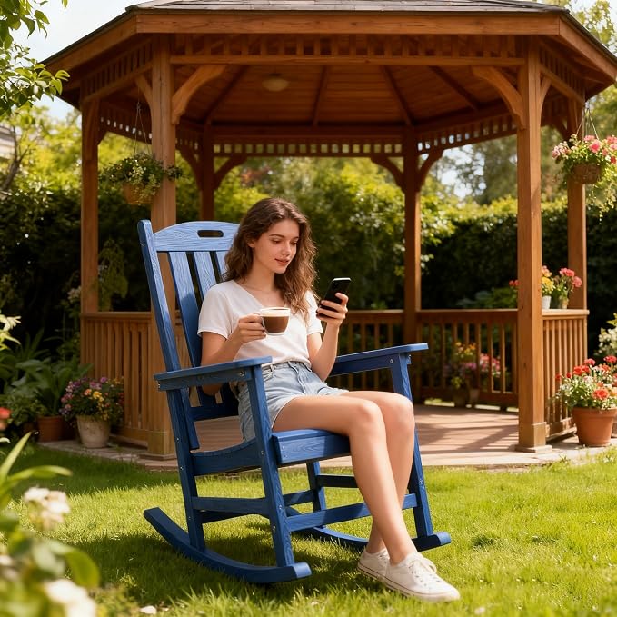 Wooden Rocking Chairs Outdoor, Navy Blue