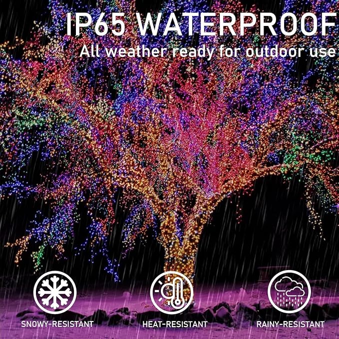 KAQ 2pack 200LED Solar String Lights Outdoor Waterproof Multicolor | Total 66FT Flexible Wire With Bright LEDs, 8 Twinkle Modes with Memory, Auto On/Off Easily Decorates Trees, Fences, Garden