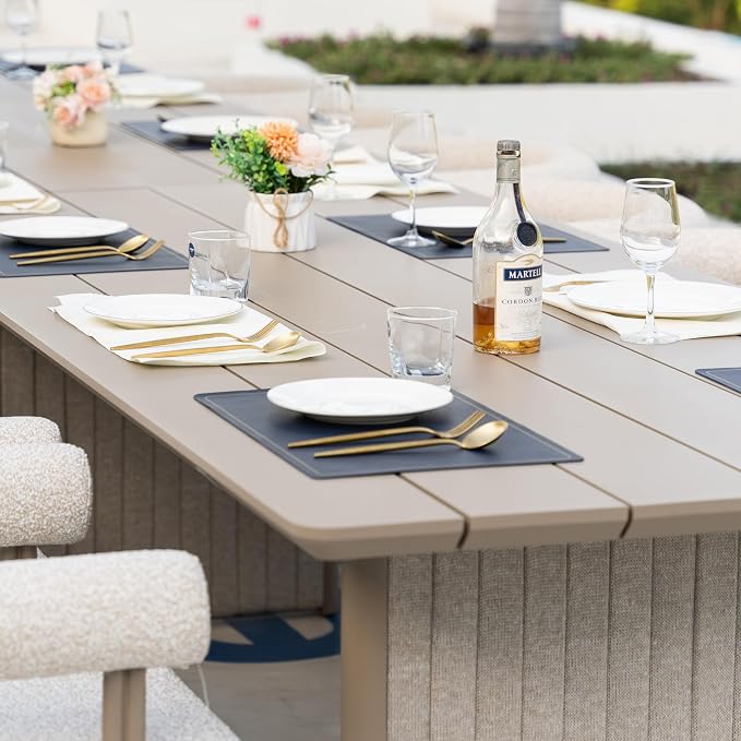 PURPLE LEAF 13 Pieces Italian Patio Dining Set with Cushion, Seamless Table | Wraparound Backrests, Sumptuous Textured Olefin Fabric, Cushioned Armrest, Aluminum, Large Gathering, Earth-Tone Palette