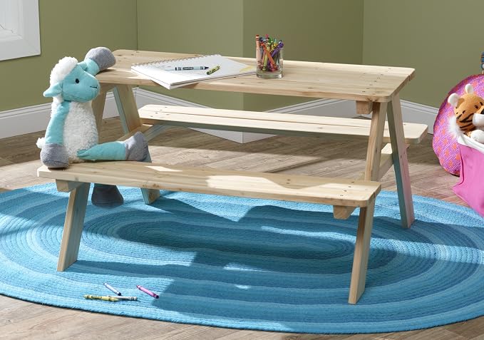 Kids Wooden Picnic Bench Outdoor Patio Dining Table, 37 x 10.8 x 4.9, Brown