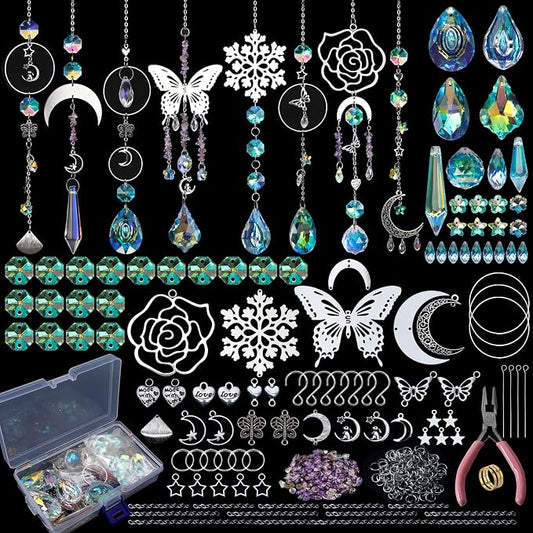 DIY Suncatchers, 400pcs Sun Catchers Supplies Kit Art and Crafts for Adults | Hanging Prism Sun Catcher with Crystals Rainbow Maker for Christmas Decor Indoor Window Home Wedding Outside Garden