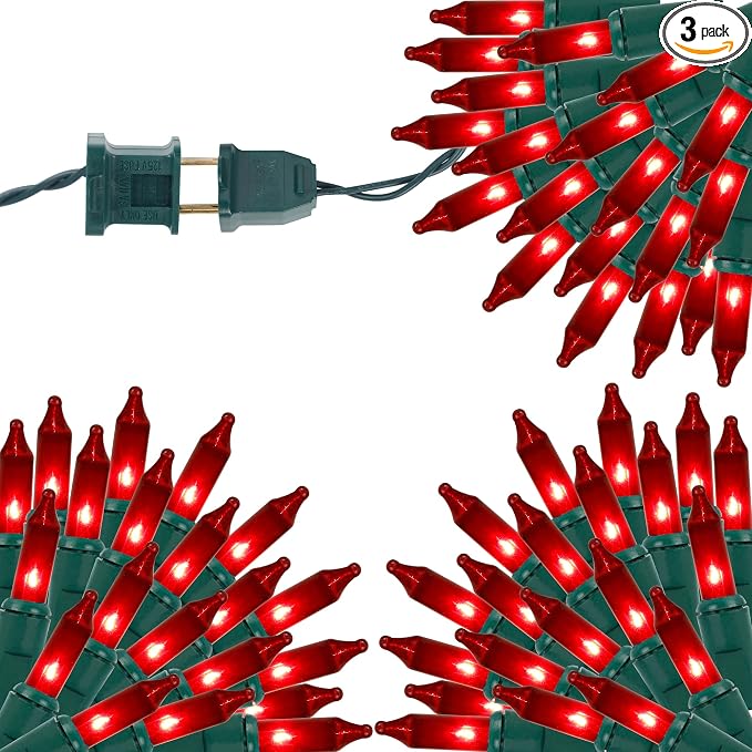 LJLNION 3 Sets Valentines Lights, 150 Count 33 FT Each Mini String Lights, Green Wire Fairy Light, 120V UL Certified Connectable Christmas Tree Light for Holiday Winter Patio Party Outdoor Decor, Red