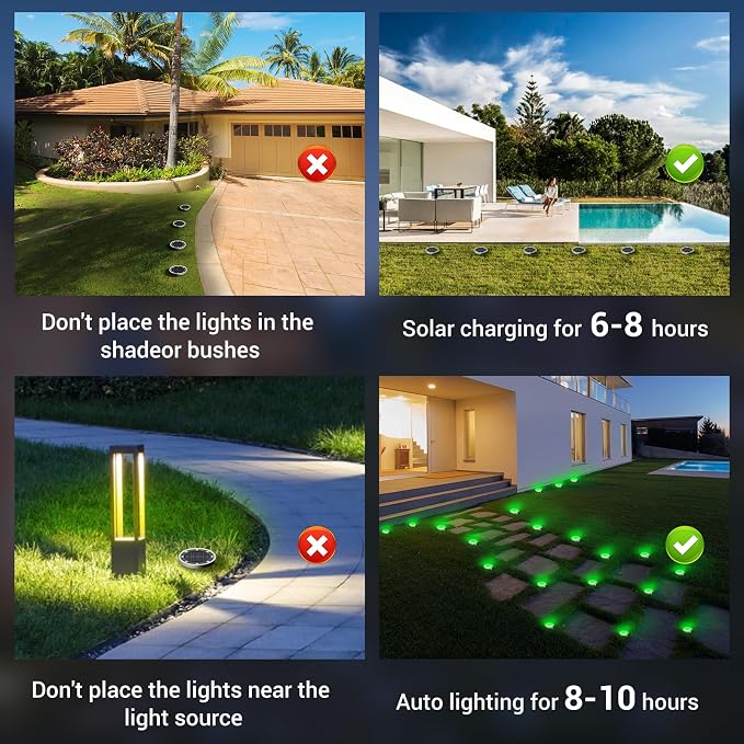 Solar Ground Lights Outdoor, 12 Pack Flat Solar Powered Disc Lights, IP68 Waterproof, Anti-Rust, Landscape Lighting for Pathway Garden Yard Lawn Walkway Landscape Driveway, Green