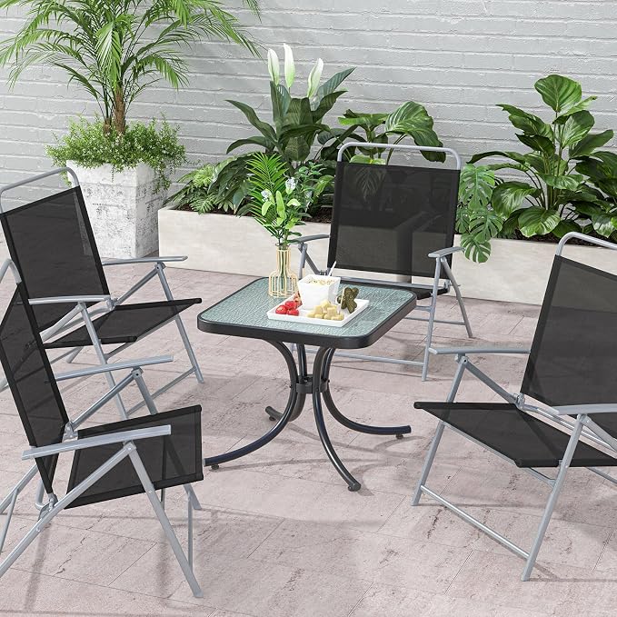 Tangkula Outdoor Side Table, 20 Inches Square End Table with Tempered Glass Top, Metal Frame, Small Patio Table for Garden, Backyard, Balcony, Poolside, Porch (1)
