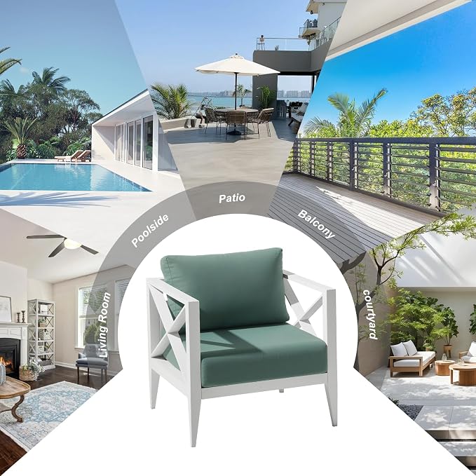 Outdoor Aluminum Patio Furniture Set, 5-Seats Patio Conversation Sofa Set with 2 Coffee Tables, All Weather for Pool, Balcony, Garden-White