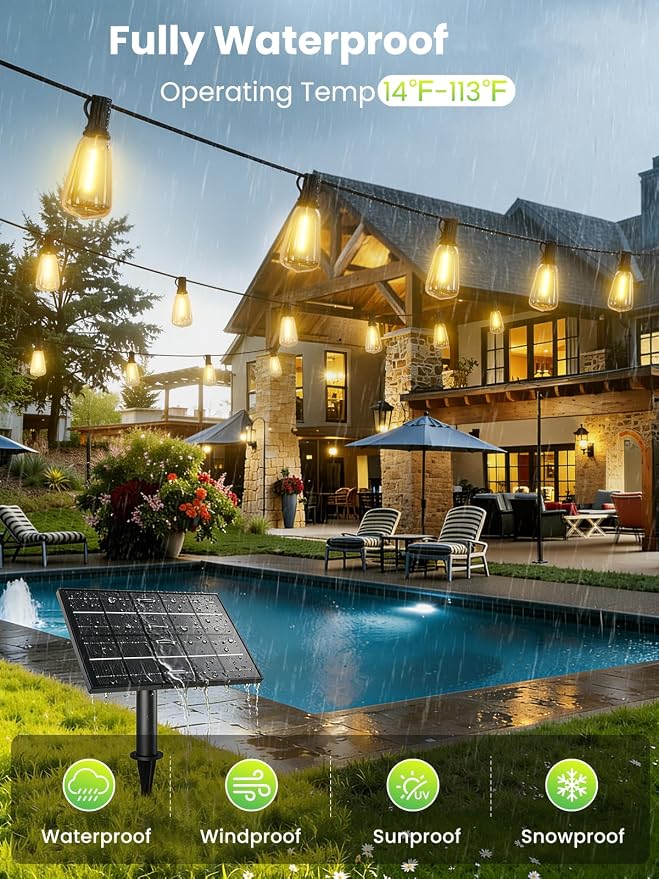 Svater Solar Outdoor String Lights 75 FT, ST38 Patio Lights Shatterproof Dimmable Vintage Edison Bulbs, Solar Powered Weatherproof Light for Patio, Backyard, Garden, Bistro, Warm White