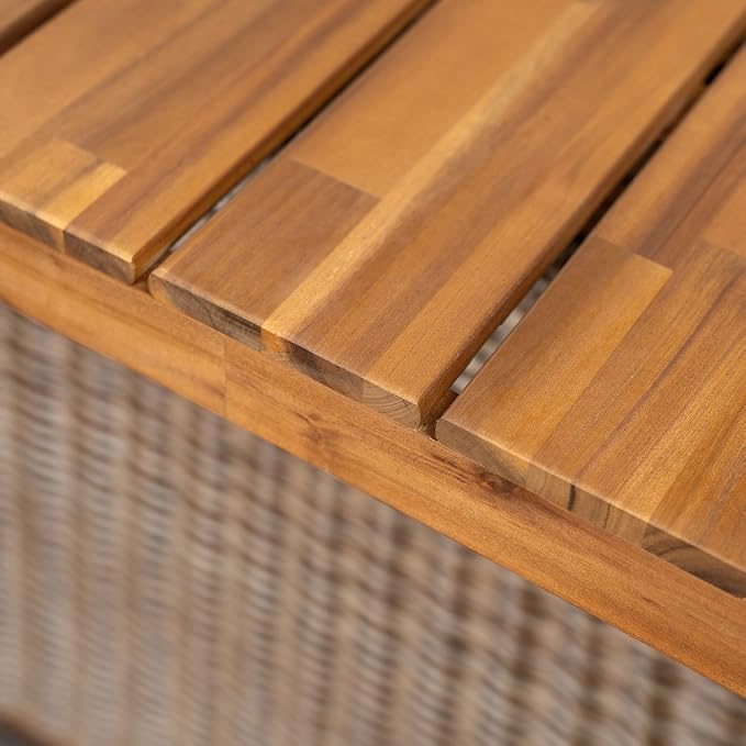 Christopher Knight Home Smeb Acacia Wood Outdoor Dining Table Set for 6, Outdoor Dining Set, Patio Table and Dining Chairs Set of 6 with Cushions, 7 Pieces Patio Furniture Set, Teak + Brown + Cream