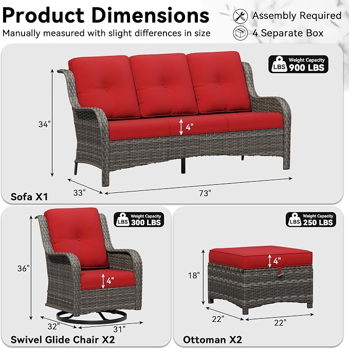 5 Piece Outdoor Wicker Patio Furniture Set, Outdoor Swivel Rocker Patio Chairs Set with Thickened Olefin Cushions, High Back and Deep Seating, Hand-Woven PE Rattan for Porch, Deck