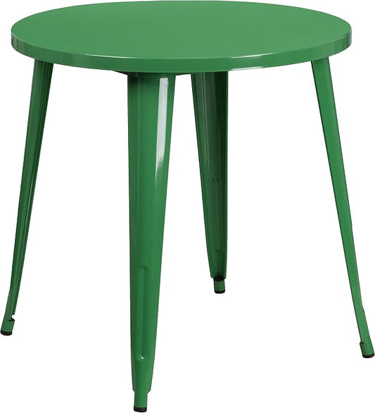 Flash Furniture Jeffrey Commercial Grade 30" Round Green Metal Indoor-Outdoor Table
