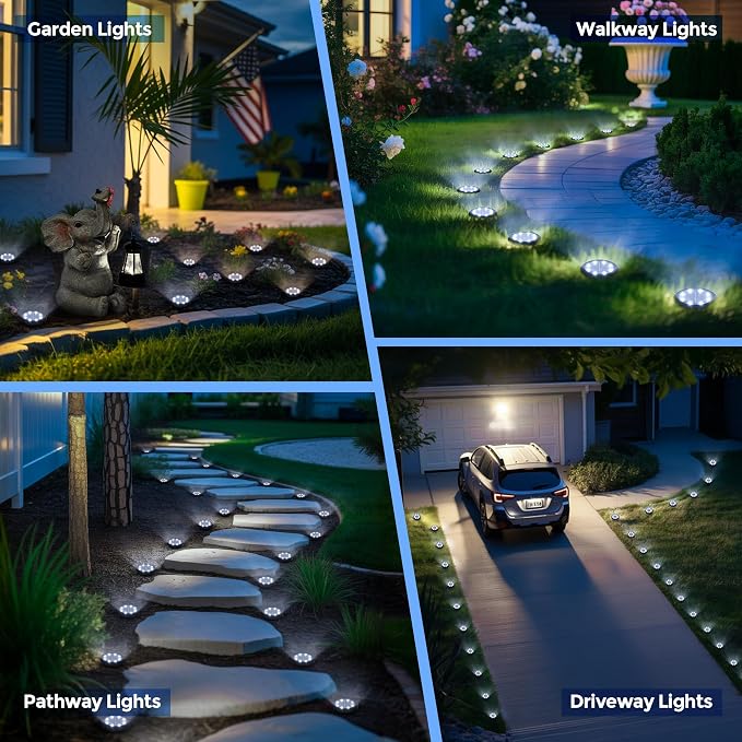 SOLPEX 12 Pack Small Solar Ground Lights, Driveway Lights Cool White | Solar Powered Pathway Lights Waterproof, Landscape Lighting for Walkway, Garden, Backyard, Patio- Black Lampshade