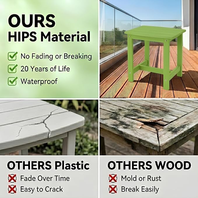 Y&M Outdoor Side Table, HIPS Adirondack Small Single Table, Waterproof Square Outside Table, Balcony Modern End Tables for Patio, Pool, Beach, Porch, Deck, Indoor or Outdoor Use, Lime