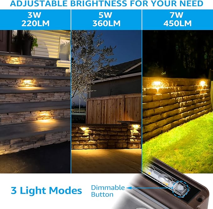 LEONLITE 8-Pack 12 Inch LED Hardscape Lighting, 3000K Warm White | LED Landscape Lighting, 12-24V Paver Light Low Voltage Retaining Wall Lights, 3W/5W/7W Dimmable Outdoor Step Lights, ETL