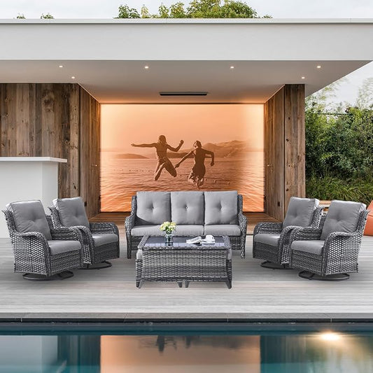 Belord 8 Piece Wicker Patio Furniture Set, Outdoor Swivel Rocker Chairs Set of 4 with Ottomans and Rattan Couch, All Weather Patio Conversation Furniture Set, for Pool,Yard Gray Wicker/Gray