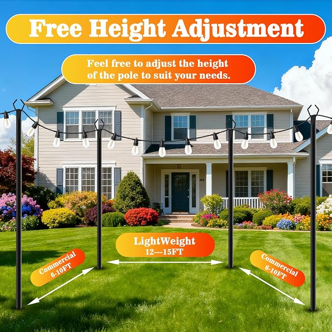 LETIANPAI 8 Pack String Light Poles,10 FT Metal Poles with Fork for Outdoor String Lights,Outdoor Light Poles with Fork,Poles/Post/Stand for Outside