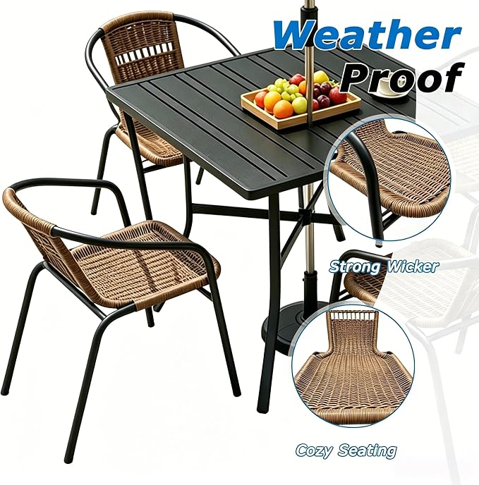 8 Pack Brown Stackable Outdoor Rattan Chairs, All-Weather Patio Seating for Balcony Porch Lawn, Small Patio Furniture Set for Front Porch Decor & Outdoor Spaces