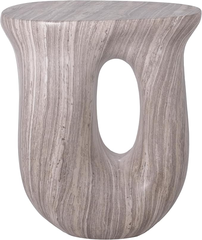 Merax 18.9" H Modern U-Shaped Accent Table, Sculptural Side Table for Garden, Balcony, Living Room, Entryway, Bedroom, Contemporary Organic Stone Side Table with Unique Veining, Gray Marble