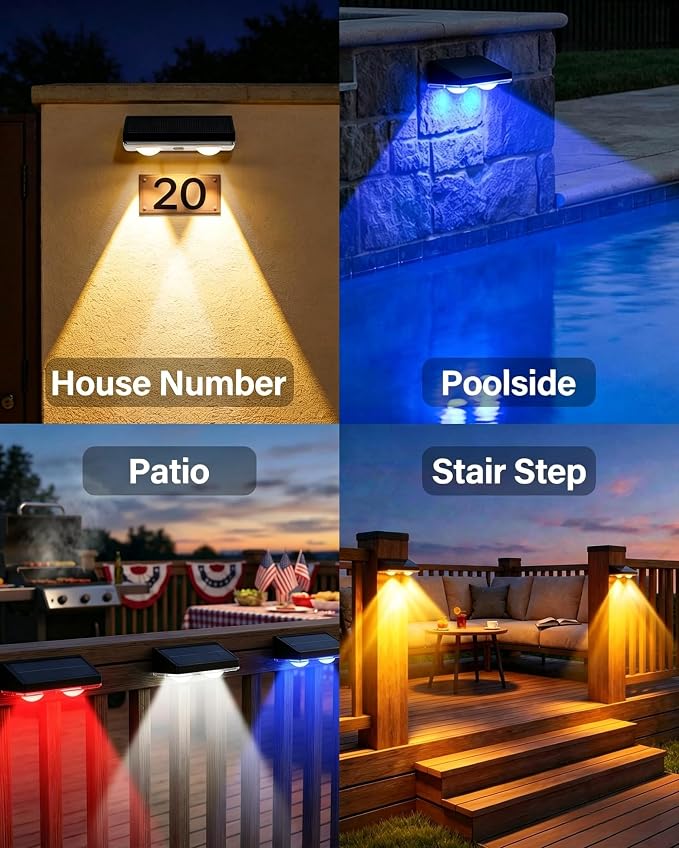 Solar Fence Lights Outdoor, 2 Pack Fence Lights Solar Powered | 85LM Solar Lights, 9 RGB Color Modes, IP65 Waterproof, 12H Dusk to Dawn Glow for Pool/Deck/Patio/Wall/Backyard - Matte Black