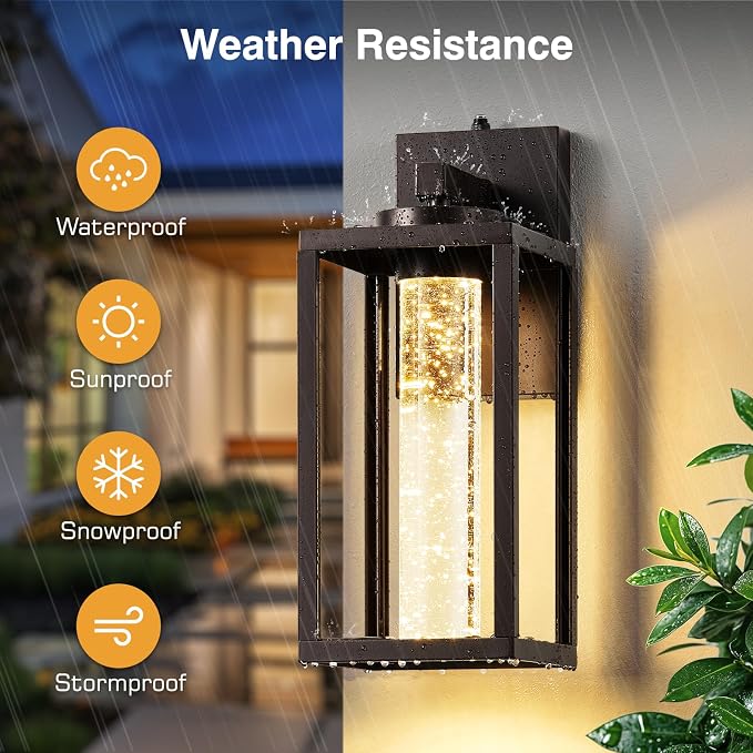 VIANIS Large Oil Rubbed Bronze Exterior Lighting Fixtures Wall Mount for House, Farmhouse Built-in LED Outdoor Wall Lantern, 100% Aluminum Waterproof Dusk to Dawn Exterior Sconce Lights for Garage