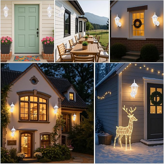 GRUENLICH Outdoor Wall Light Fixture, Rustproof Aluminum, Glass | Dusk to Dawn Exterior Porch Light Wall Sconce Lantern for House, Patio, Garage, Waterproof, E26 Socket 60W Max, White, 1 Pack